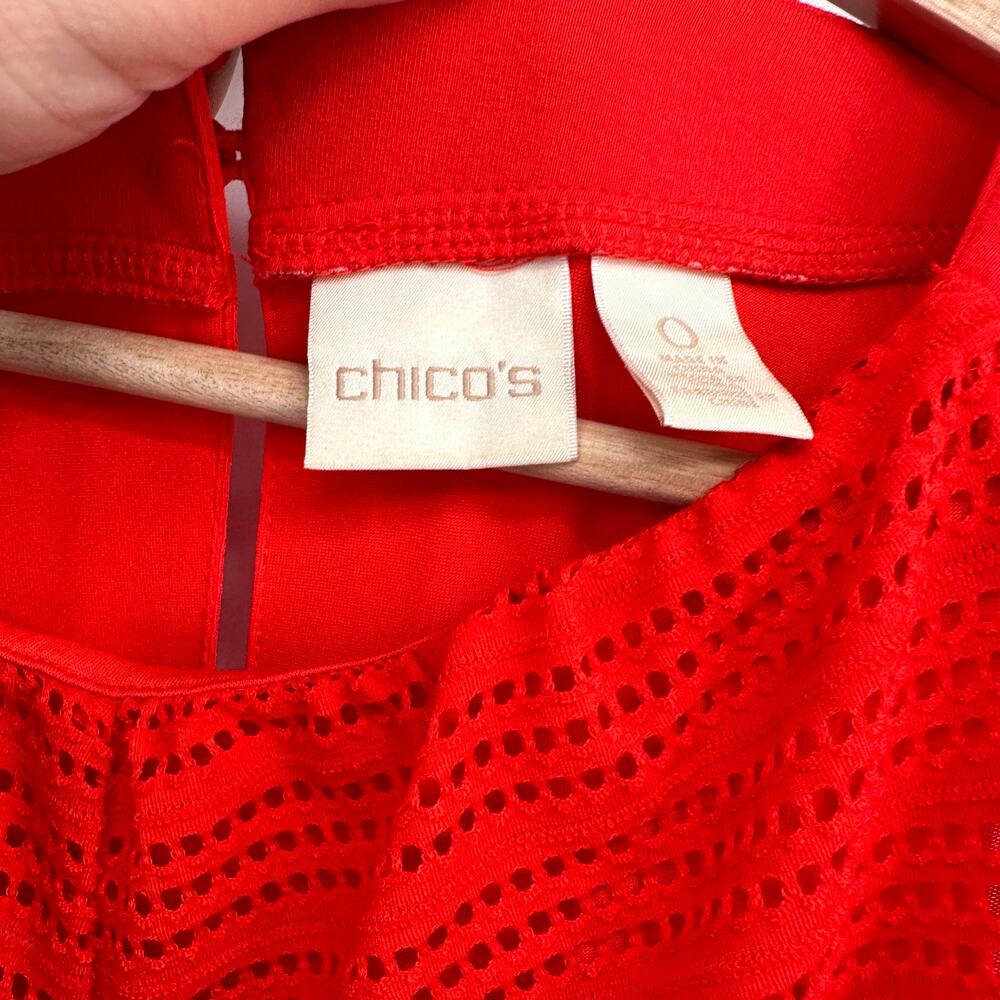 CHICO'S Red Eylet Texture Detail Halter Maxi Dress // S - Picture 4 of 15